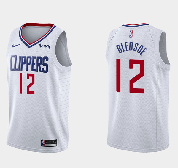 Men's Los Angeles Clippers #12 Eric Bledsoe White Association Edition Stitched Basketball Jersey Men's Los Angeles Clippers #12 Eric Bledsoe White Association Edition Stitched Basketball Jersey